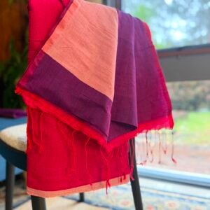 ANJALY Tri-colour pure cotton saree in Australia - Fuschia, Blush and Violet