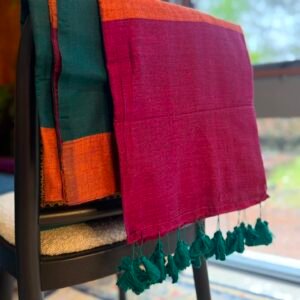 ANJALY Tri-colour pure cotton saree in Australia - Teal, Majenta, Mustard