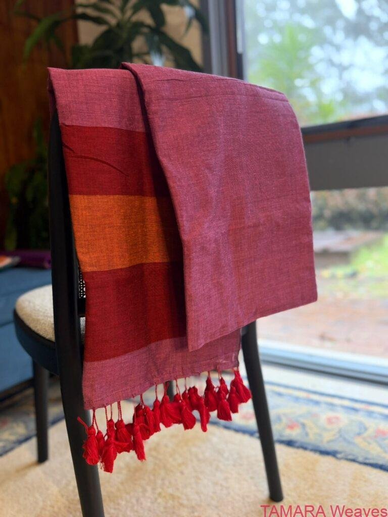 ANJALY Tri-colour pure cotton saree in Australia - Pink, Orange, Red