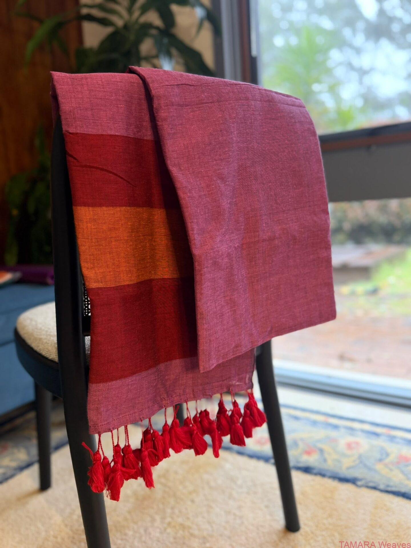 ANJALY Tri-colour pure cotton saree in Australia - Pink, Orange, Red